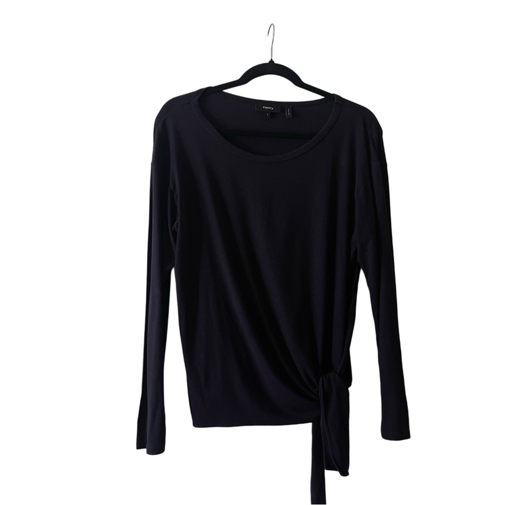 Theory Sarah K Tie Front Top Navy Long Sleeve Viscose Blend Size S